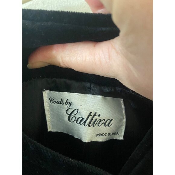 Vintage Cattiva Women's J.L Debal Black Velvet Trench Coat - Med/Large - Picture 3 of 14